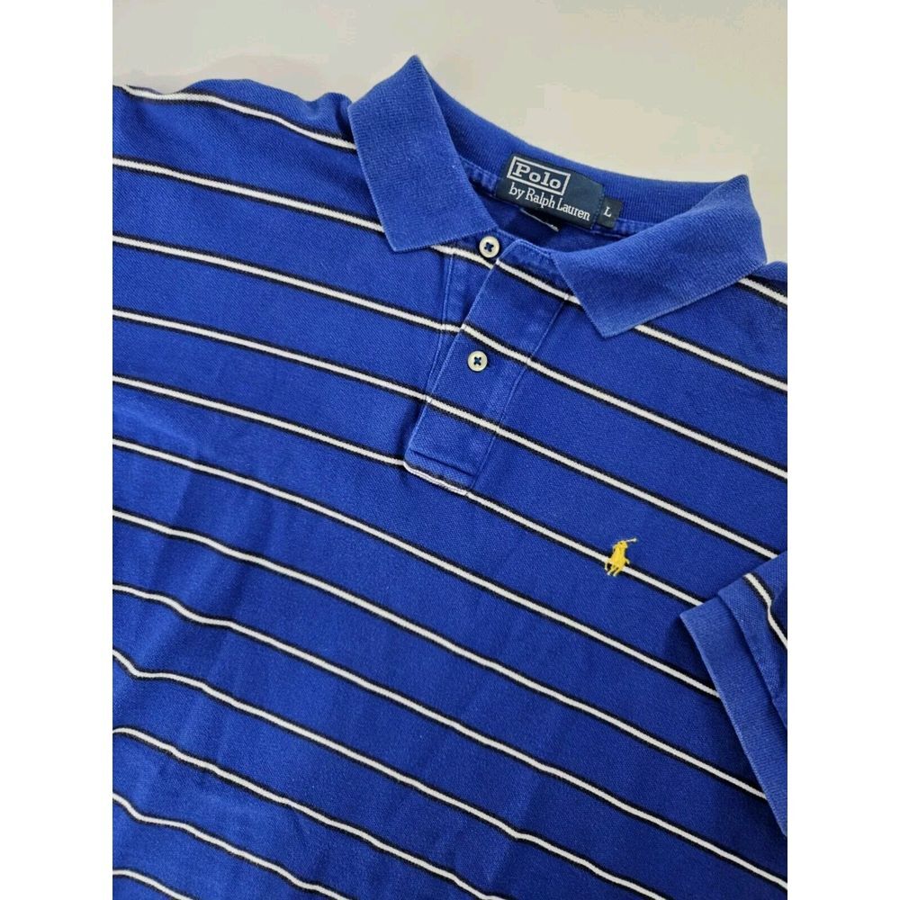 Ralph‎ Lauren Men's Vintage Polo Shirt Blue Striped Large